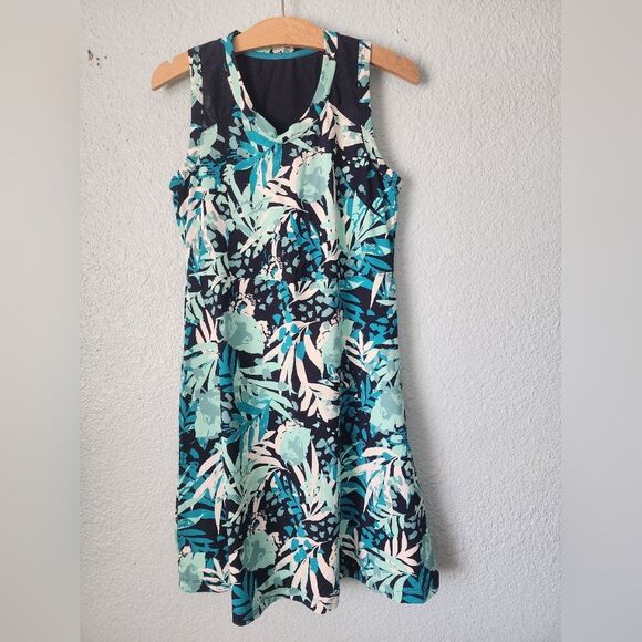 Title Nine Tropical Print Midi Dress - Blue and Green - Picture 1 of 11